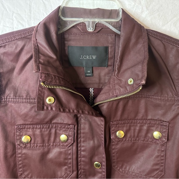 J.Crew Waxed Utility Field Jacket Burgundy XS Brass Snap Zip - Picture 3 of 10